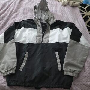 Men's Windbreaker Anorak Jacket - Black, White & Gray